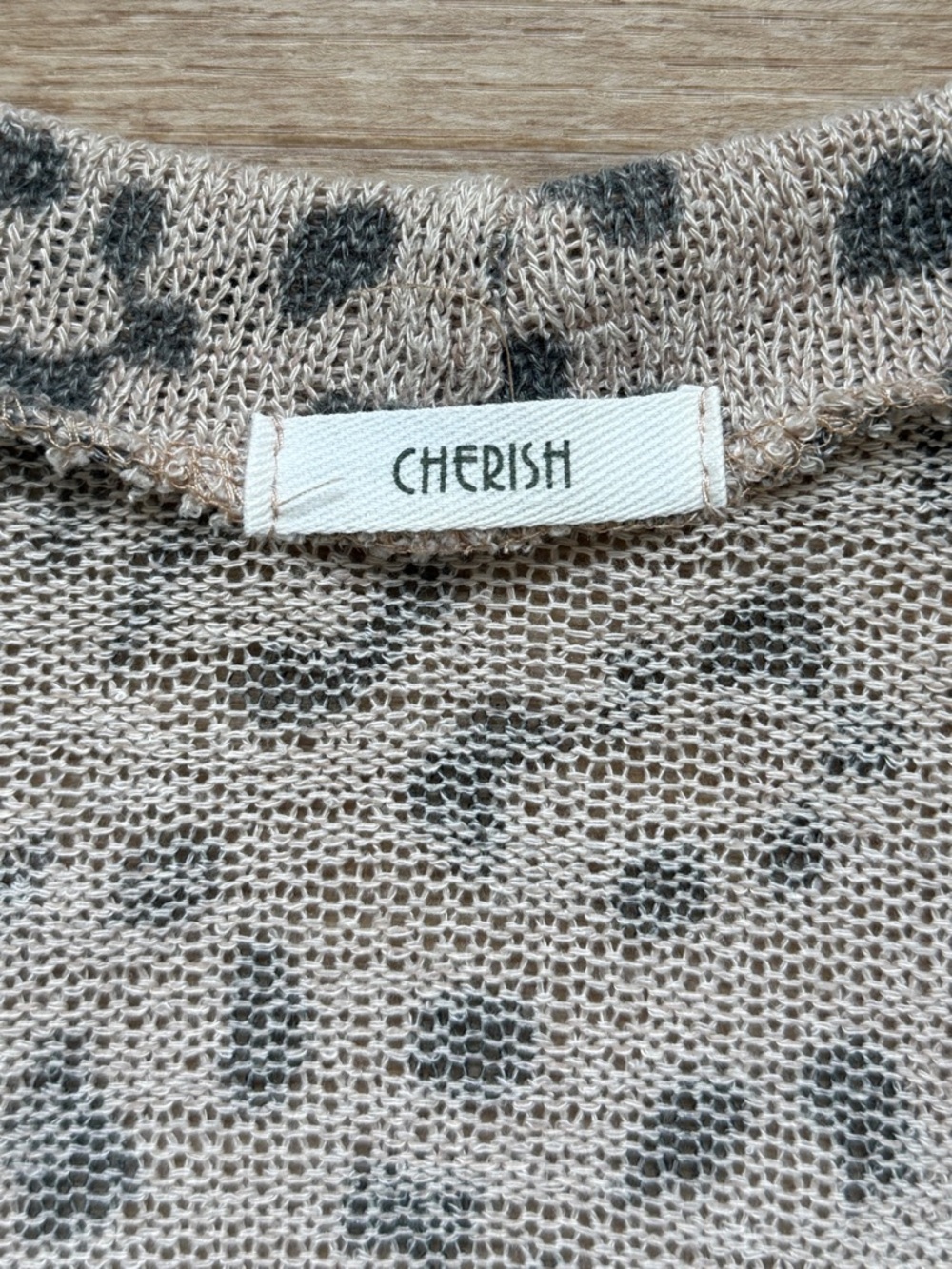 Cherish Tan and Gray Leopard Open-Front Short Sleeve Cardigan - Picture 5 of 5